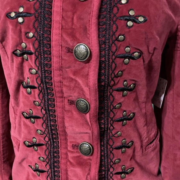 FREE PEOPLE crushed velvet heavyweight MILITARY style jacket in RIO RED sz S-NWT - Picture 4 of 15